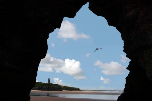 view from a cave in a cliff face in ballybunion ireland