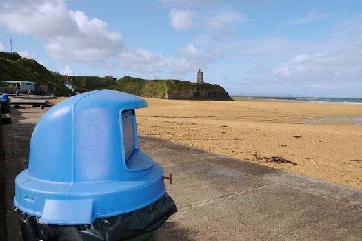 rubbish bins on the beach front in ballybunion ireland