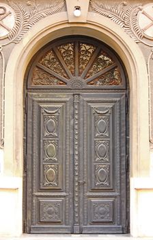 Old wooden entrance door in a house