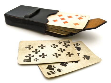 Photo of the old playing cards in leather cover