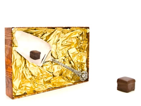 reflection of chocolate candy in the silver spatula