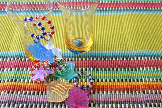 Shot Glasses with different colored and beaded stem decorations 