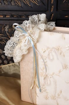 Cream Colored Jewellery box and bridal garter