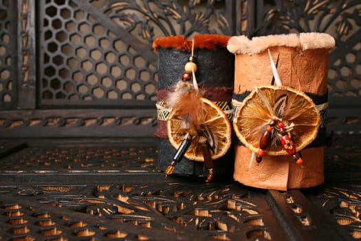 Ethnic African decorated dream catchers made from leather