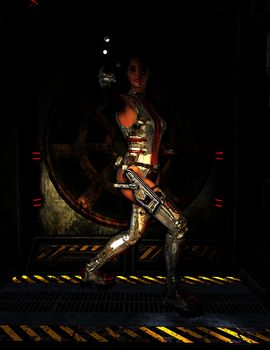 Sci fi female holding a gun 