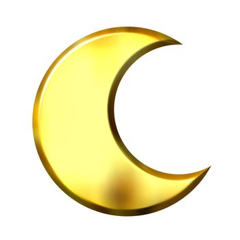 3d golden crescent moon isolated in white