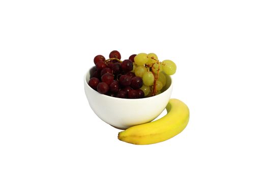 grape and banana isolated on white background