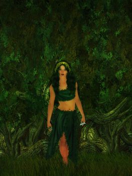 Female fae walking in the forest