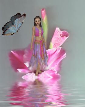 Fairy standing in a flower with a butterfly