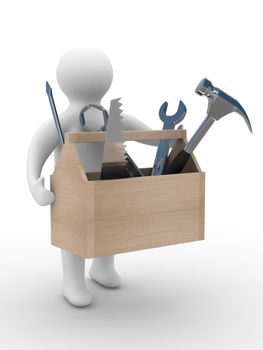 repairman with the tool on white background. 3D image