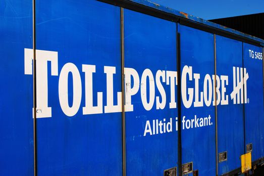 A cargo container belonging to the scandinavian logistics company Tollpost Globe.
