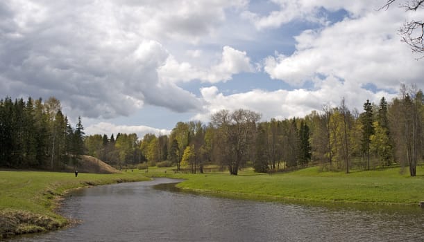 Cloudy spring weather in the park