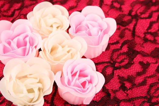 Pink and white flowers made out of Soap