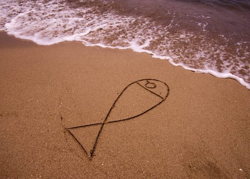 Fish drawn in sand on the beach