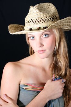 Beautiful young female model with blue eyes