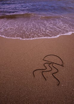 Jellyfish symbol drawn in sand