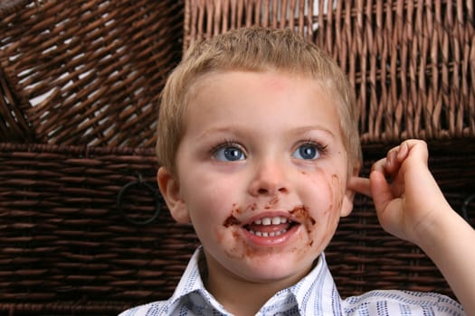 Beautiful blond boy with blue eyes and a dirty mouth