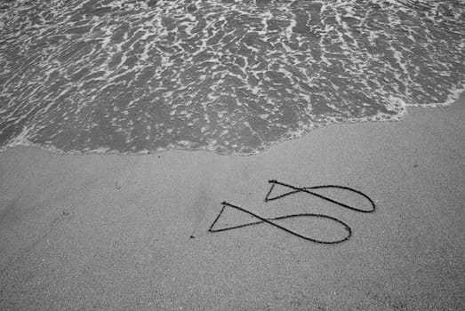 Fishes drawn in sand on beach