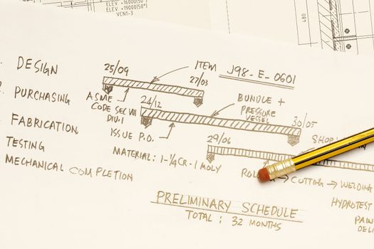 Hand drawn project schedule - many uses in the oil and gas industry.