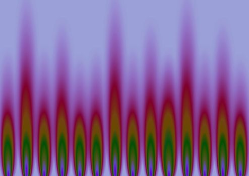 An abstract background in landscape format with flame styled shapes rising from the bottom of image set on a light blue base. 