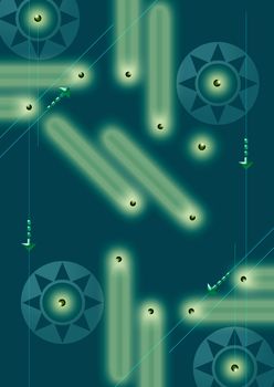 An abstract background playing on shapes, colours and light. Representational of a maze or grid? Landscape or portrait use.