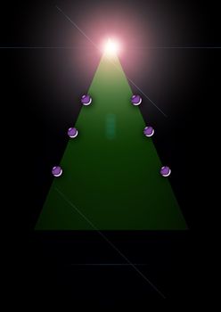 An abstract christmas tree background with purple baubles.