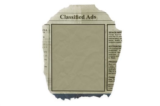 Classified ads isolated in white with blank space for your text.