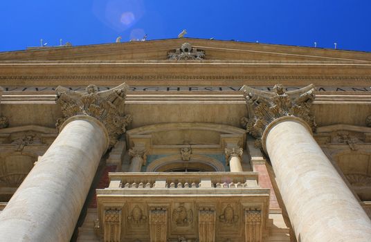 Detailed angled view of part of the Basilica S.Pietro, Rome Italy