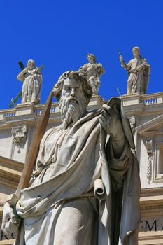 Basilica S.Pietro, Rome Italy. Statue facing out from the Basilica onto the square.
