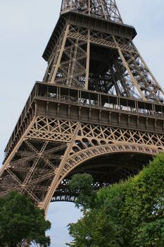 Angled view of the Tour Eiffel Paris France.