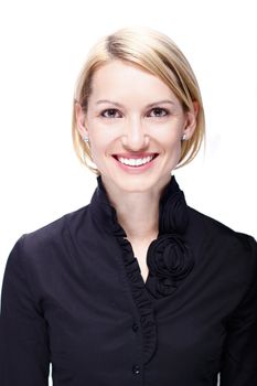 Portrait of a successful,  elegant, atractive, business woman wearing black blouse.