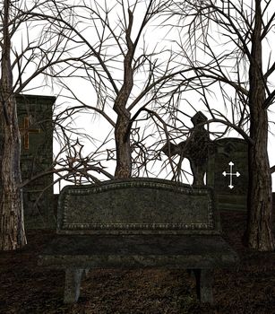 A spooky cemetery on a white background