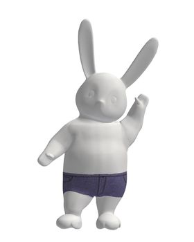 White rabbit waving with blue shorts
