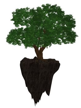 A tree on a cliff on a white background