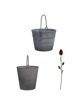 Two buckets and a red rose