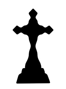 Cross tombstone silhouette on a white background