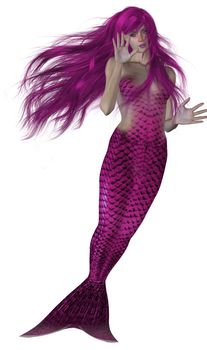 Pink haired and tailed mermaid swimming