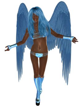 African blue angel, standing with arms open