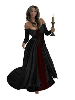 Woman dressed in a gown holding a candle