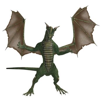Green brown dragon standing with wings spread