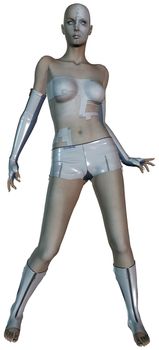 Futuristic female cyborg in standing position
