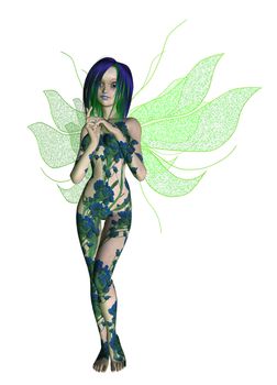 Blue green flower fairy standing