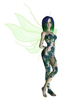 Blue green flower fairy standing