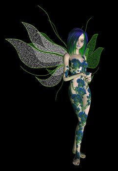 Blue green flower fairy standing
