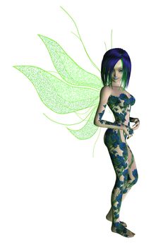 Blue green flower fairy standing