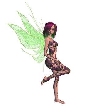 Purple green flower fairy standing