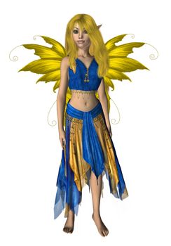 Blue and yellow fairy standing up