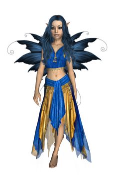 Blue and yellow fairy standing up