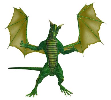 Green yellow dragon standing with wings spread