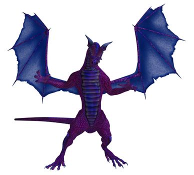 Purple blue dragon standing with wings spread